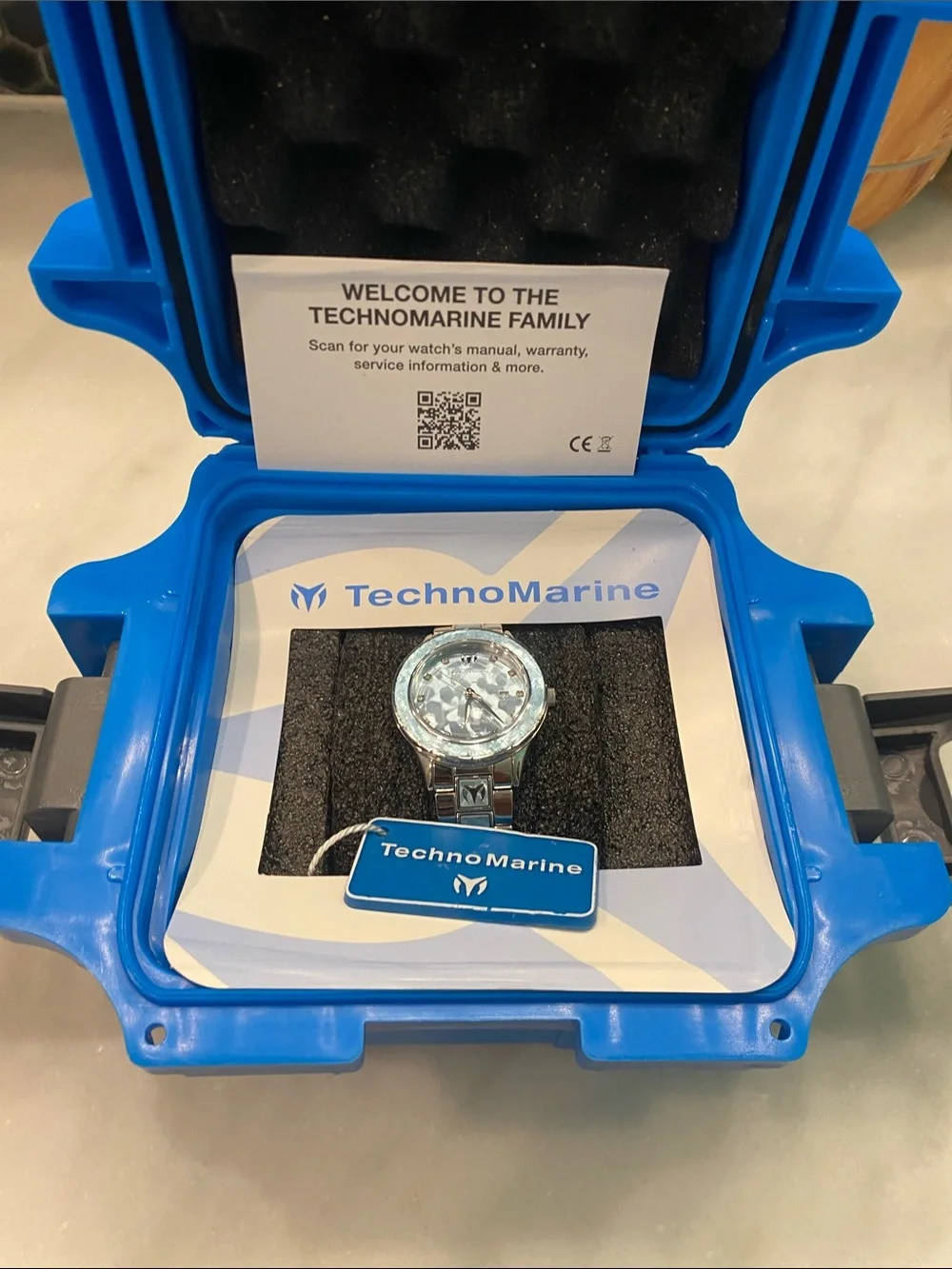 Technomarine Silver and Blue Stainless Steel Watch in Branded Case